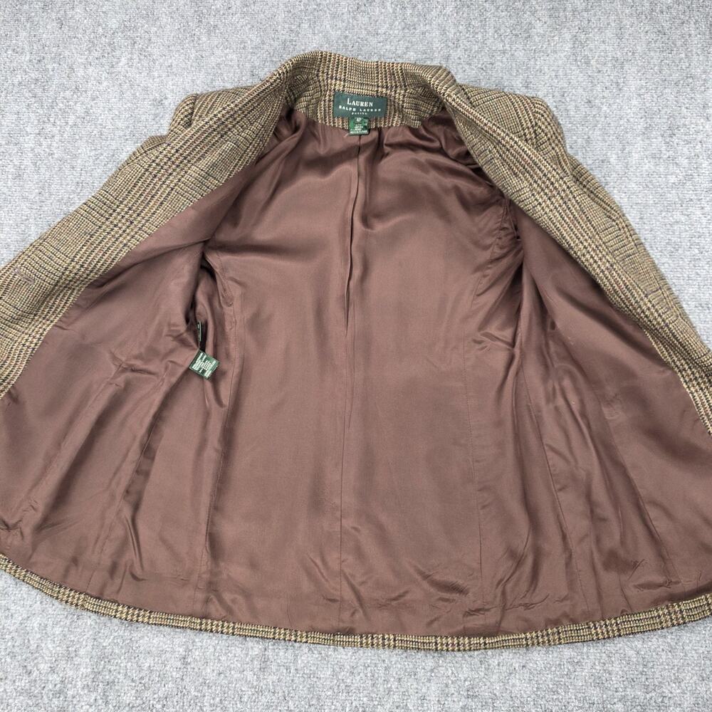 Lauren Ralph Lauren Blazer Womens 4P Brown Plaid Wool Alpaca Tweed Elbow Patch - Picture 14 of 16